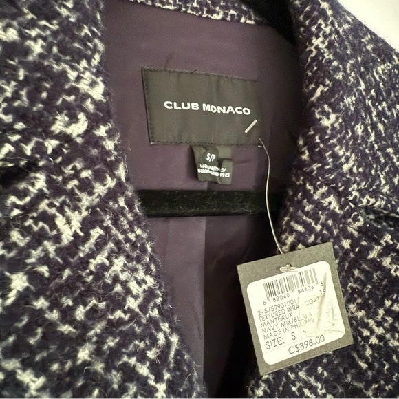 Club Monaco blue wool textured tweed belted shawl coat - size Small (S) NWT - Picture 9 of 10